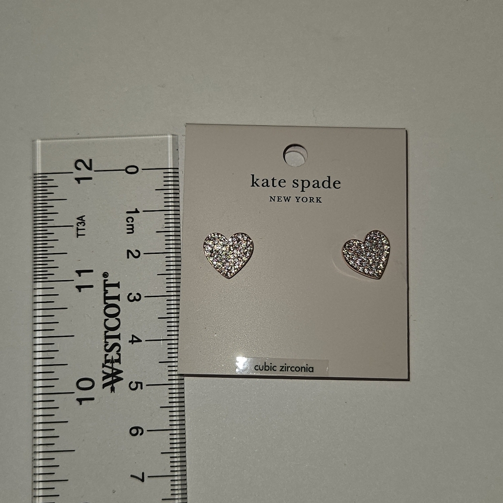 Kate spade rose gold heart earrings with cubic zirconia - Picture 4 of 7